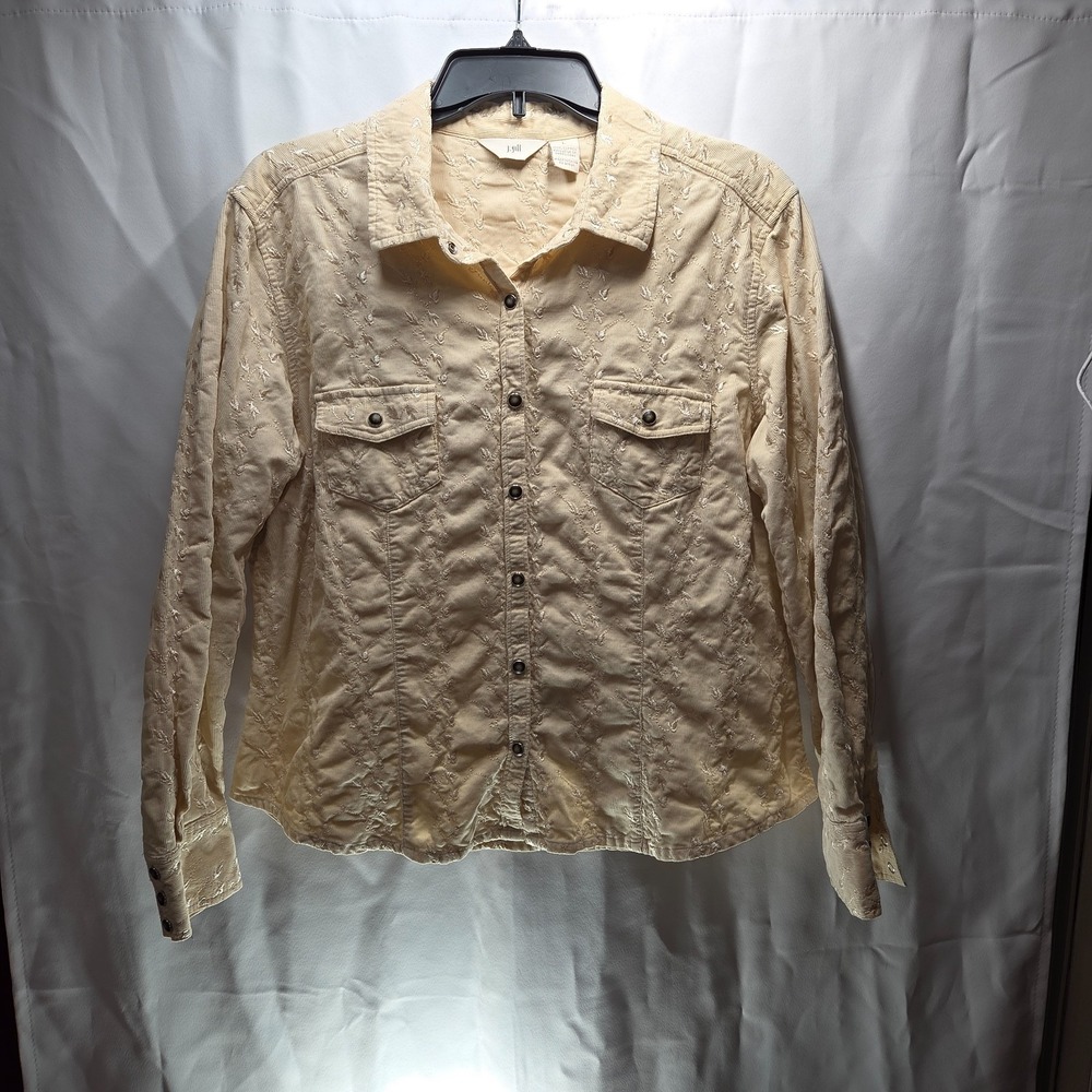 J. Jill‎ Women's Large Cream Western Design Snap Button Long Sleeve Blouse